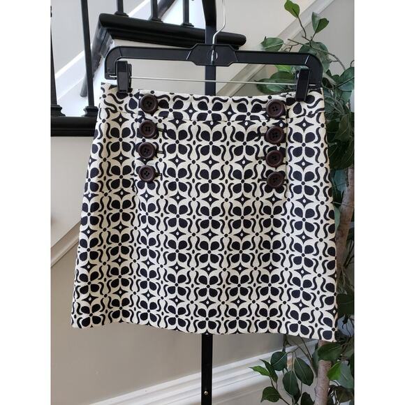 Milly Mini Skirts Womens Size 2 Cream Black Printed Lined Button Front Classic - Picture 2 of 10